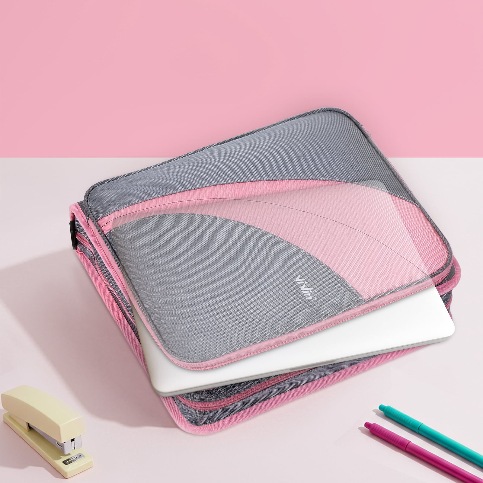 ViVin Zipper Binder 2 Inch O-Ring 450 Sheet Capacity, Multiple Tap and Zip Pockets, Office Supplies, Pink