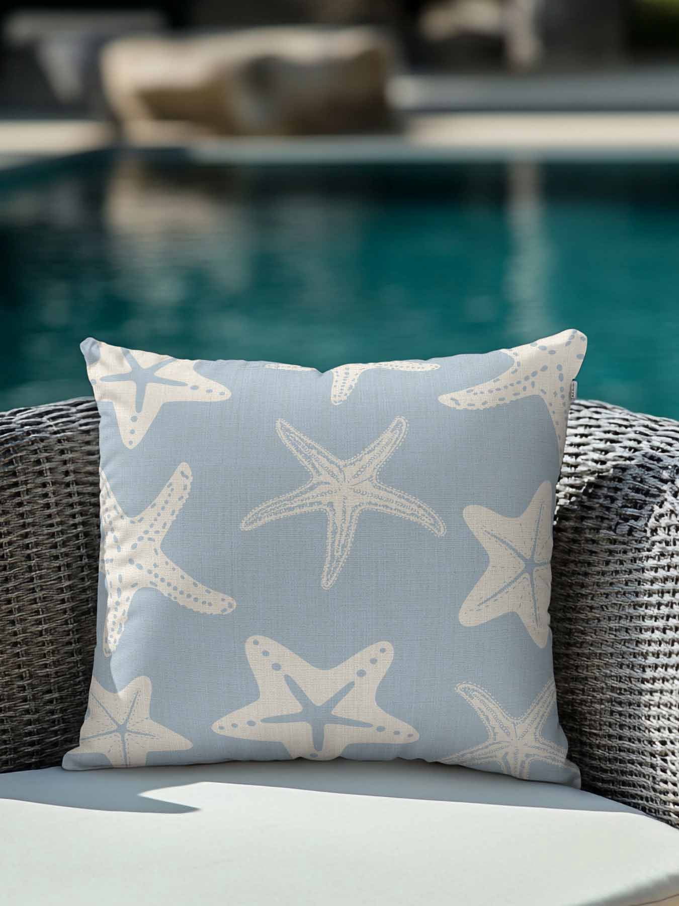 Outdoor Pillows Waterproof, Blue Starfish Coastal Bedding Throw Pillows with Insert for Couch Sofa Bed, Nautical Summer Ocean Abstract Art 18x18 Inch Pillowcases Decorative Patio Pillow Set of 1