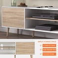 thumbnail image 3 of WAMPAT LED Mid-Century Modern TV Stand for TVs up to 75 inch Flat Screen Wood TV Console with Storage, Entertainment Center in White and Oak for Living Room and Bedroom, 71 inch,Yellow Light, 3 of 7