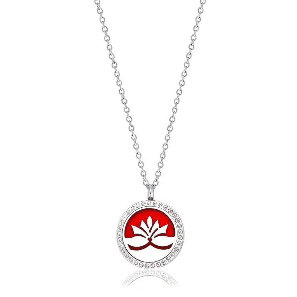 Personalized Anniversary Day Gift for Her Wife Fiancee Girlfriend Aromatherapy Rhinestone Lotus Stainless Steel Essential Oil Birthday Necklace Diffuser Jewelry Free 12 Pads Gift Box Ship Next Day