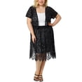 thumbnail image 2 of Women's Plus Size Shrug Cardigan Lace Allover Open Front Short Sleeve Crop Bolero Jacket Black 2X, 2 of 7