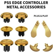Prociv 10 in 1 Metal Thumbsticks for PS5 Edge Controller, 6 Analog Stick Joystick 4 Back Paddles Triggers Buttons Interchangeable Replacement for PS5 Edge Controller (Gold)