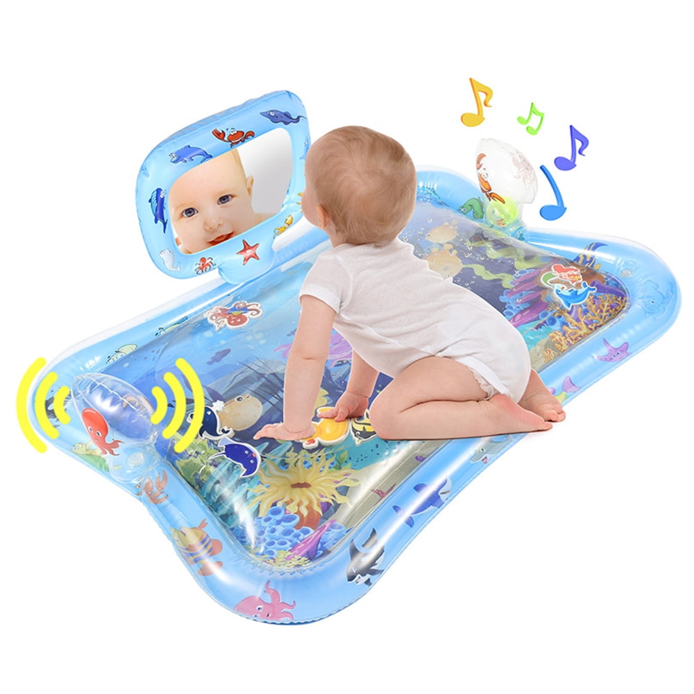 Walmeck Tummy Time Water Mat For Baby Boy Girl Pvc Inflatable Play Mat With Mirror Rattle Buzzer For Infants Toddlers Fun Play Activity Center Walmart Com