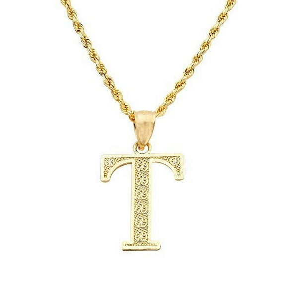 LOVEBLING 10K Yellow Gold Diamond Cut A to Z Alphabet Initial Letter Charm Pendant (Medium Size) (T) (1.17")