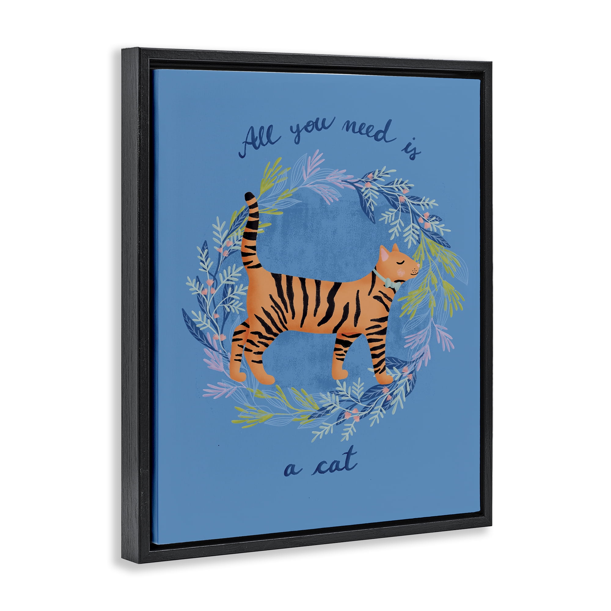 Stupell Industries Orange Cat on Wreath Animals Painting Black Floater Framed Canvas Art Print Wall Art, 17 x 21