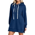 thumbnail image 2 of XUNKUSGA Womens Long Hoodie Fashion Half Zip Split Hem Hoodie Dress for Women Casual Solid Color Long Sleeve Oversized Hooded Sweatshirts Dress with Pocket 2XL, 2 of 9
