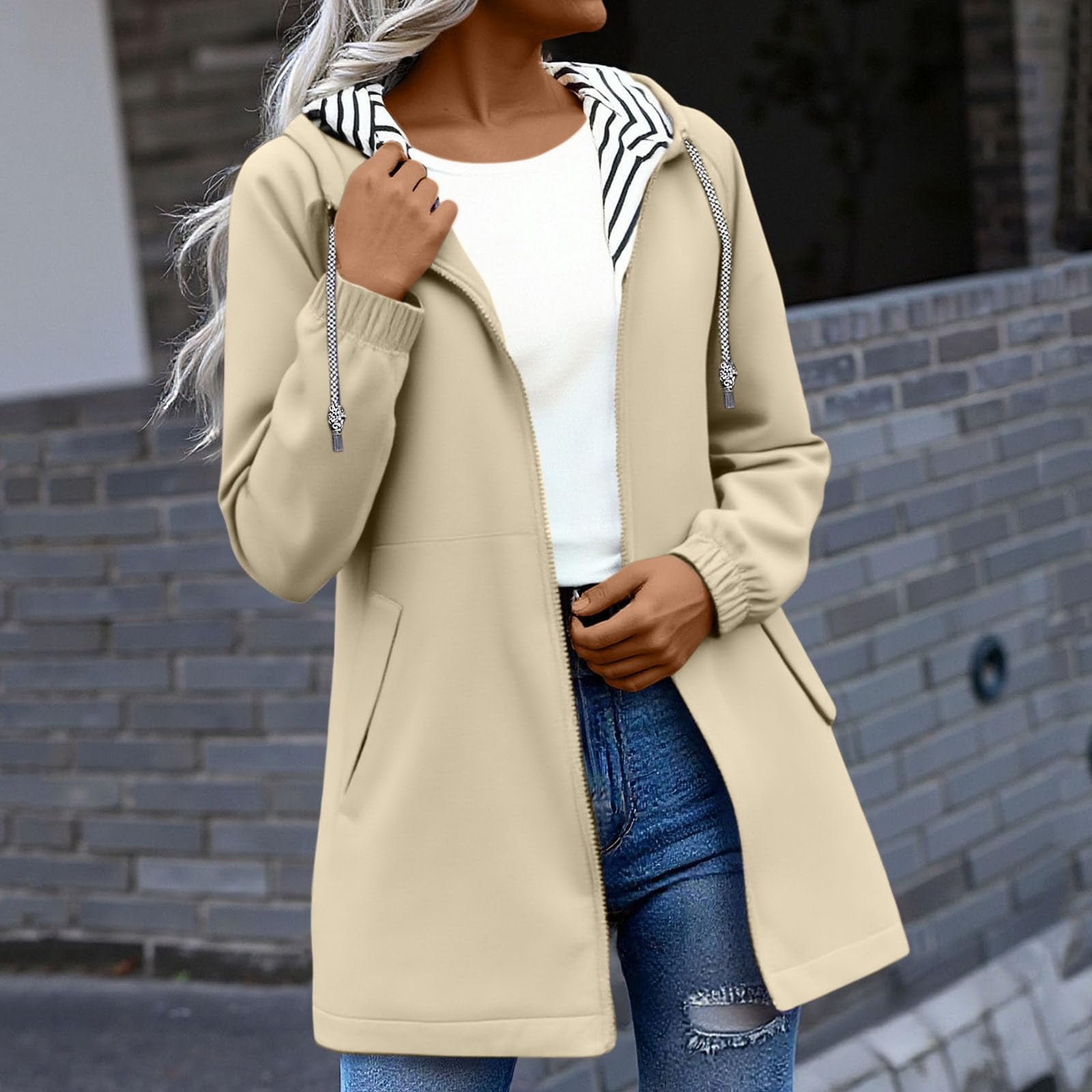 Rain Jackets for Women Waterproof Hooded Long Trench Coats Lined Windbreaker Travel Outdoor Jacket with Pockets