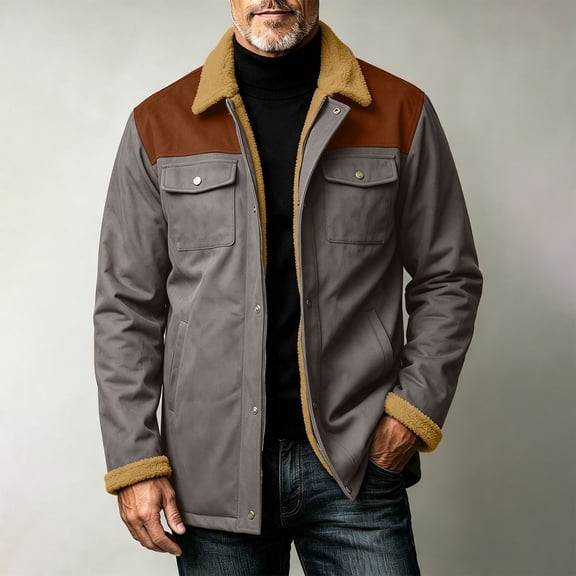 Xdegoge Mens Winter Fleece Lined Jacket Thick Warm Sherpa Collar Button Down Coat Casual Heavyweight Shacket Outerwear Outdoor Workwear Cold Weather Tops