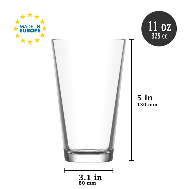 Lav Drinking Glasses Set of 6, Kitchen Durable Tumbler, Water and Juice Glassware, 11 oz (325 cc), Clear