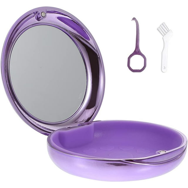 Solid Orthodontic Retainer Case Aligner and Retainer Case with Special Magnetic Closure 1 Pcs Retainer Case +1 Pcs Aligner Remover Hook +1Pcs Brush (Purple)
