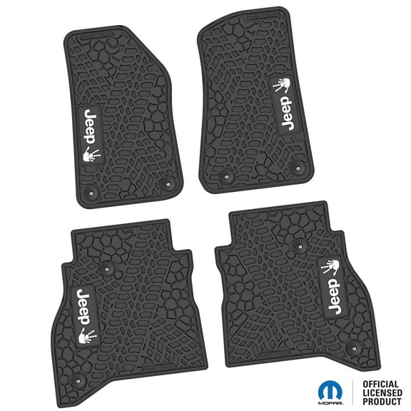 Flextread Floor Mats for 20-24 Jeep Gladiator - Mopar Licensed Factory Fit - Black w/ White Jeep Wave w/o Wheel Insert - 100% Made in USA