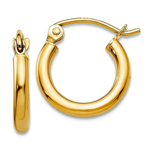 10k Yellow Gold Hollow tube Hinged post Polished 2mm Round Hoop Earrings 9x12.25mm Wide 2mm Thick Hoop Earring for Women