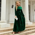 thumbnail image 3 of IBTOM CASTLE Women's Fall Winter Velvet Dress Long Sleeve Round Neck Maxi Dress with Belt Wedding Guest Cocktail Gown Evening Party Dress XL Green, 3 of 8