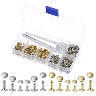 YMAISS 120 Sets Leather Rivets Double Cap Rivets with Fixing Tool Kit for Leather Craft Repairing Decoration, 2 Color 2 size, Gunmetal Black and Gold