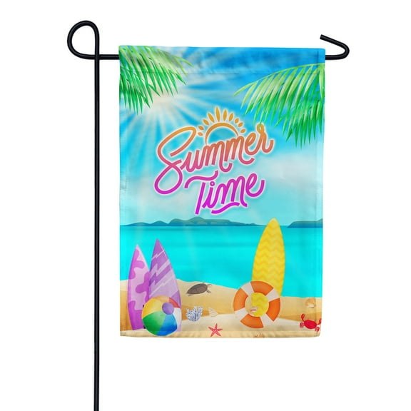 America Forever Summertime Tropical Beach Garden Flag 12.5 x 18 inches Palm Leaves Surfboard Sunlight Paradise Island Coastal Double Sided Seasonal Yard Outdoor Decorative Nautical Garden Flag