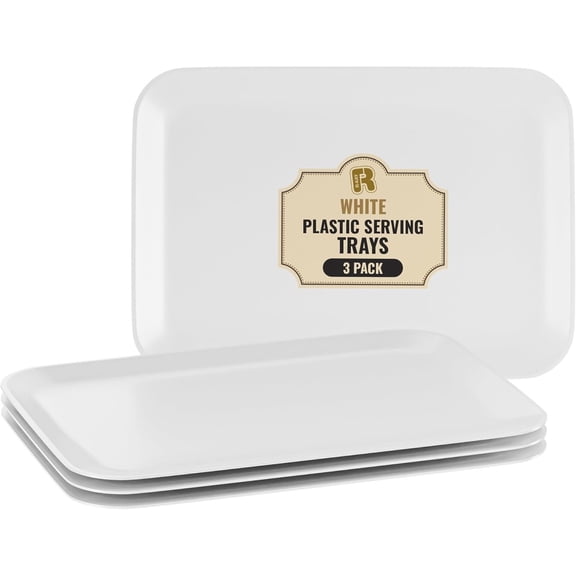 3 Pack White Plastic Serving Trays for Party - Rectangular, 8 by 11 in, Heavy Duty Dessert Trays for