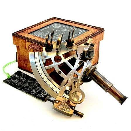 Antique Maritime Nautical Sextant Telescope Vintage Marine Astrolabe Ship's Instruments With Leather Box