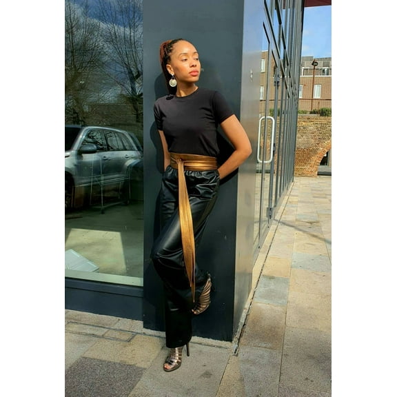 Bronze Metallic Leather belt, birthday gift for mum, ladies plus size wrap leather sash, gifts for her long wide belt - Gitas Portal