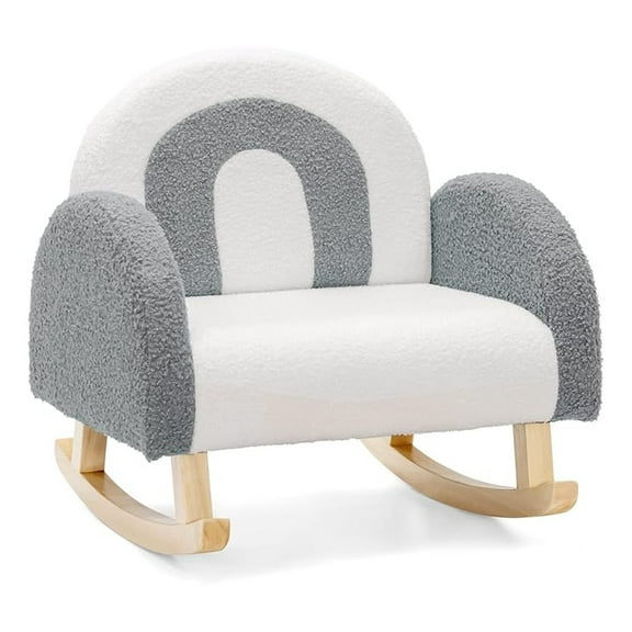 Kids Sofa, Toddler Rocking Chair with Solid Wooden Frame, Anti-Tipping Design, Plush Fabric, Children Armchair for Kindergarten Playroom Preschool, Gift for Boys Girls (Grey)