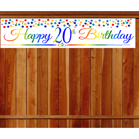 Outdoor Party Decoration (Item#020RPB Happy 20th Birthday Rainbow Wall Decoration Indoor / OutDoor Party Banner (10 x)