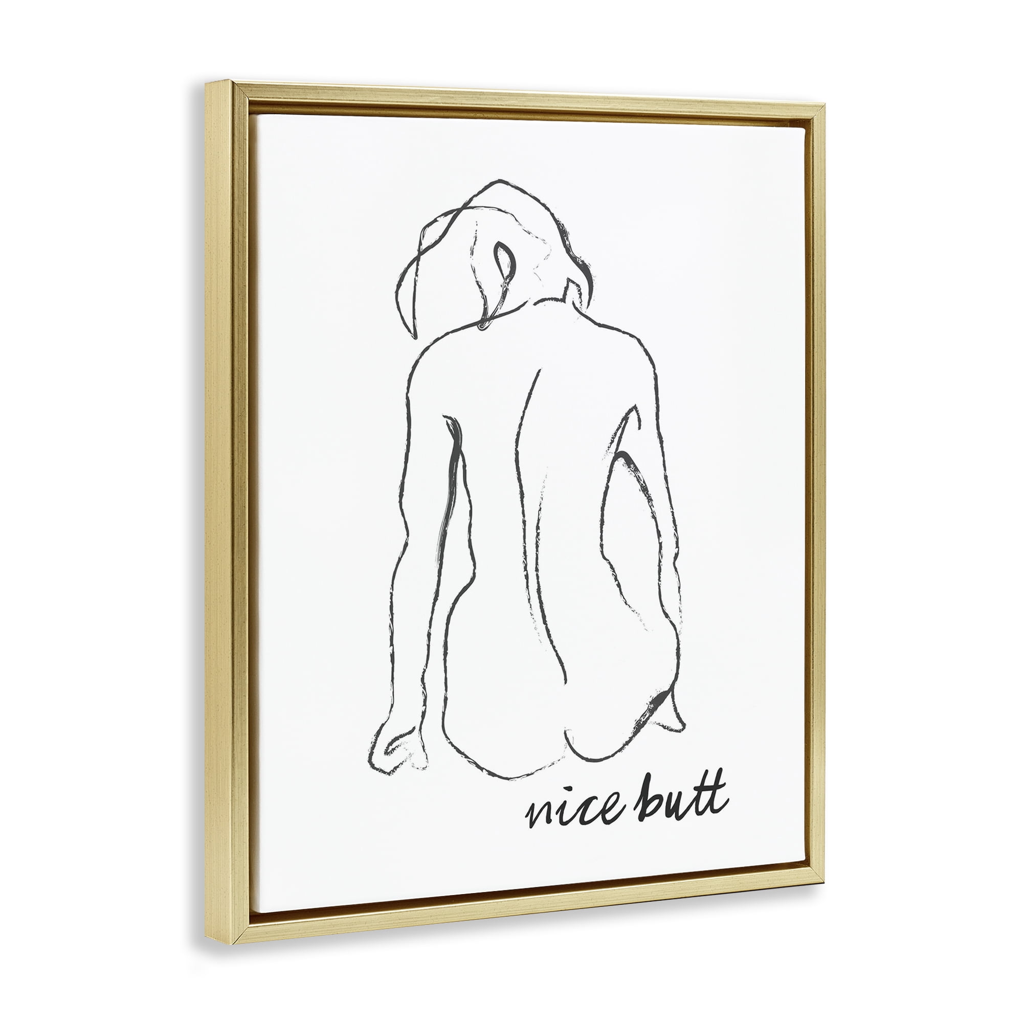Stupell Industries Nice Butt Bathroom Refresh Gold Framed Floater Canvas Wall Art, design by Lettered and Lined
