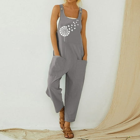 

Rompers for women Women Casual Loose Jumpsuit Print Fashion Beach Style Sleeveless Slim Suspenders CHMORA