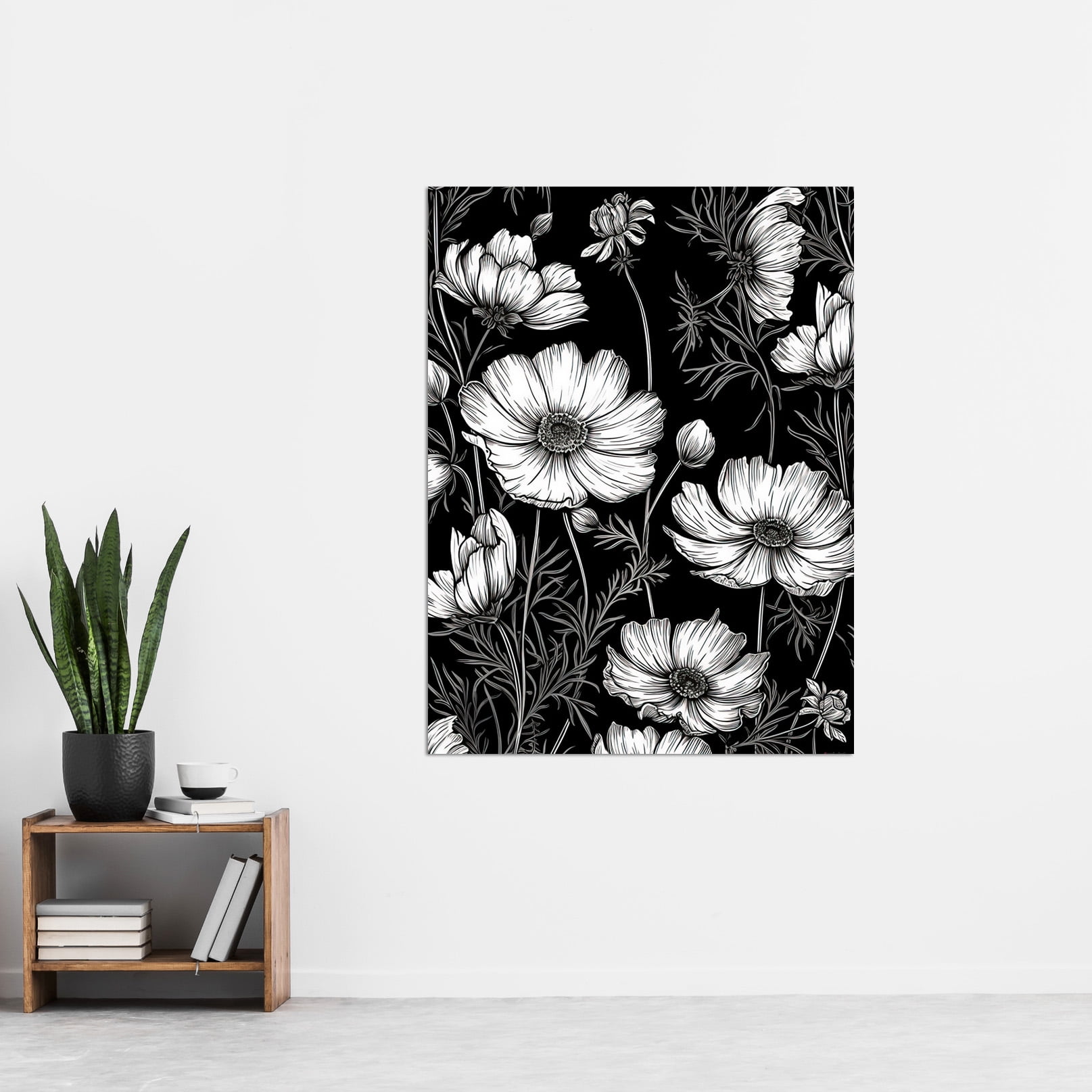 Detailed Black and White Poster Paper Large Thick Art Inch Wall Cosmos Plants Print 18X24 Flower
