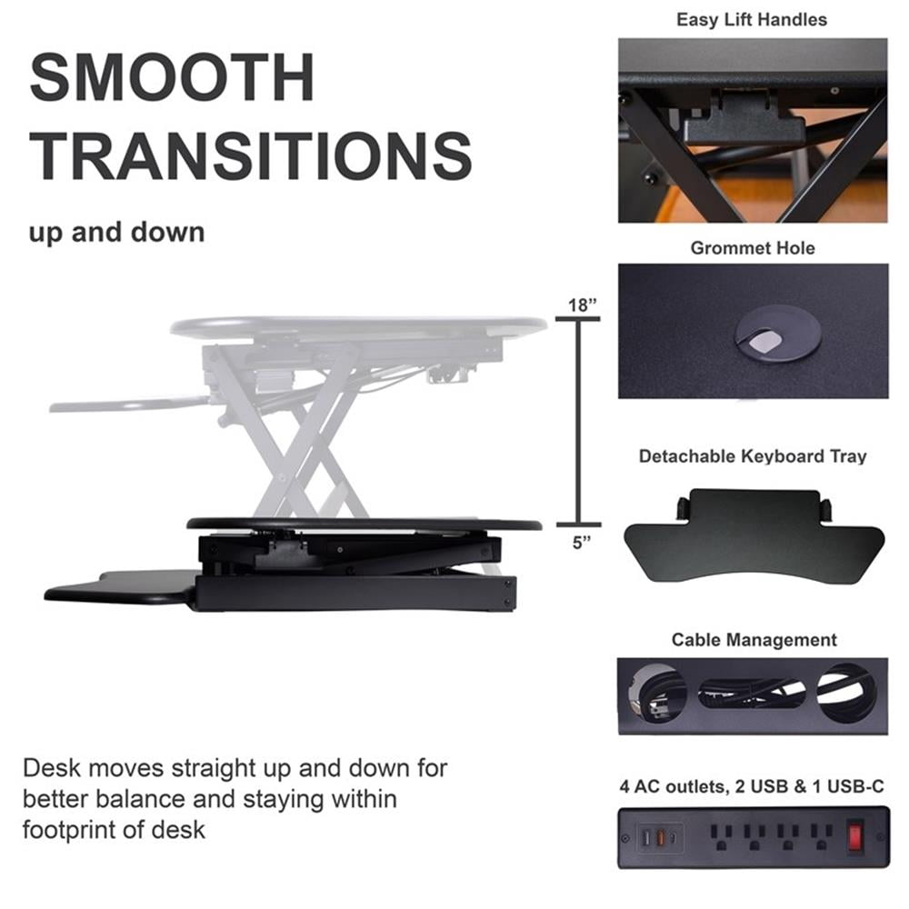 Pemberly Row Corner Standing Black Desk Converter ACUSB with Dual Monitor Stand