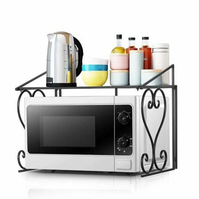 DoubleWin Kitchen Microwave Oven Rack Shelf, Over the Countertop, Metal Microwave Counter Stand, Toaster Oven Stand Shelf, Black