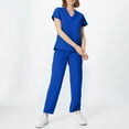 thumbnail image 2 of Nurse Uniforms for Women 2 Piece Solid Summer Scrubs Sets Stretchy V-Neck Top and Pants with Pockets Casual Nursing Workwear Outfits 2025 Blue L, 2 of 6