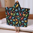 thumbnail image 5 of Black Cartoon Dinosaurs Colorful Leaves Pattern Hooded Bath Towel，50"x30" for Ages 3 To 12 Kids, Quick Dry Lightweight Soft Microfiber Hood Beach Towel Cover Up for Kids, 5 of 7