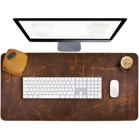 Leather desk mat, thick (3mm) double layer (31x15.6) desk protection pad, suitable for desk mat