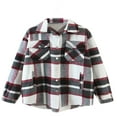 thumbnail image 1 of Women Long Sleeve Loose Spring Fall Shirts Coat Girl Plaid Wool Buttons With Pockets Jacket Dark Green L, 1 of 9