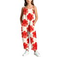 thumbnail image 3 of OGLCCG Girls Wide Leg Jumpsuit Kids Casual Sleeveless Romper Floral Printed Adjustable Spaghetti Strap Overalls with Pockets 5-14 Years, 3 of 8