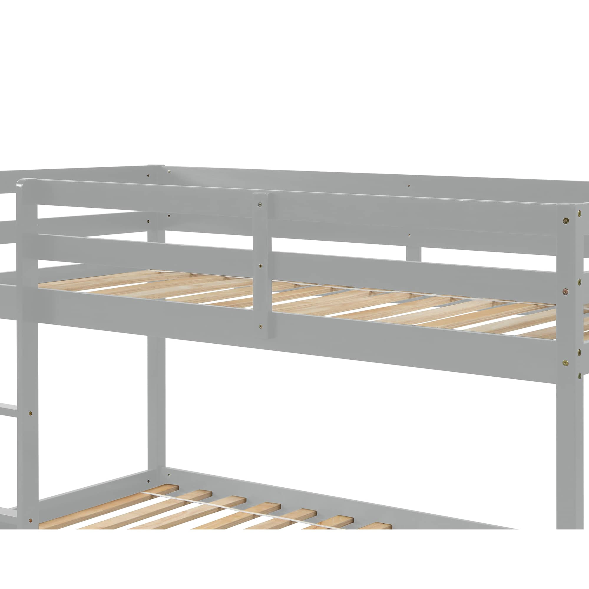 MAYEERTY Twin over Twin Floor Bunk Bed, Wood Bed Frame, Grey