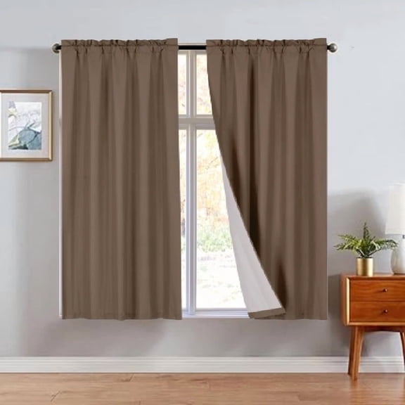 Gorgeous Home Linen 2 Panels Brown Solid Color Rod Pocket Foam Lined Window Curtain Drape 37" Width x 63" Length Each Pc