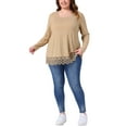 thumbnail image 2 of Blusas de Talla Grande para Mujeres Agnes Orinda de Manga Larga con Cuello Cuadrado, Blusa de Otoño Invierno con Encaje en el Dobladillo 3X Caqui, 2 of 5