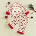 thumbnail image 4 of Spewahor Kids Baby Girls Christmas Pajamas Sets 1T 2T 3T 4T 5T 6T 7T Candy Cane and Bow Pattern Feather Edge Lapel Long Sleeve Tops Elastic Waist Pants, 4 of 7