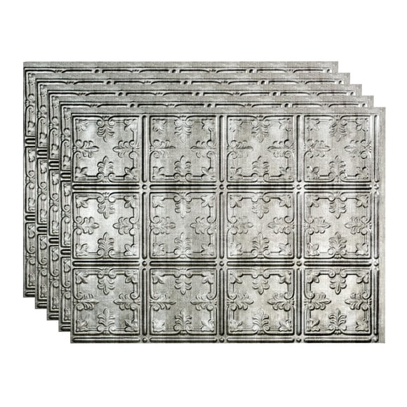 FASÄDE Traditional Style 10 Crosshatch Silver 18in x 24in Decorative Vinyl Backsplash Panel (5 Pack)