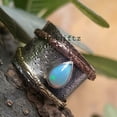 thumbnail image 5 of Hammered Ring Ethiopian Opal Ring, Handicraft Spinning Ring, 925 Sterling Silver Ring, Two Band Spinning With Opal Pear Cabs Ring For Women, 5 of 9