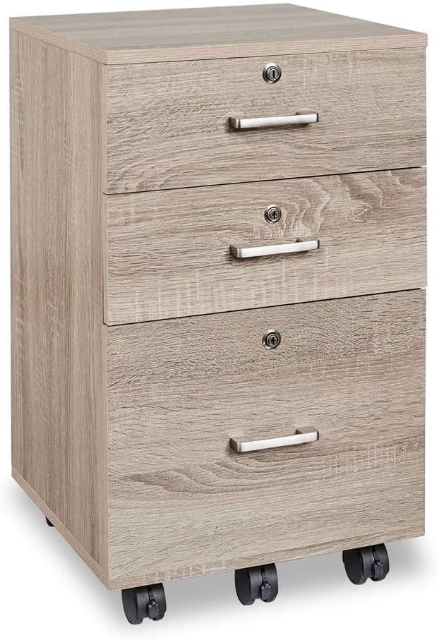 Ktaxon 3Drawer Rolling Wood File with Lock