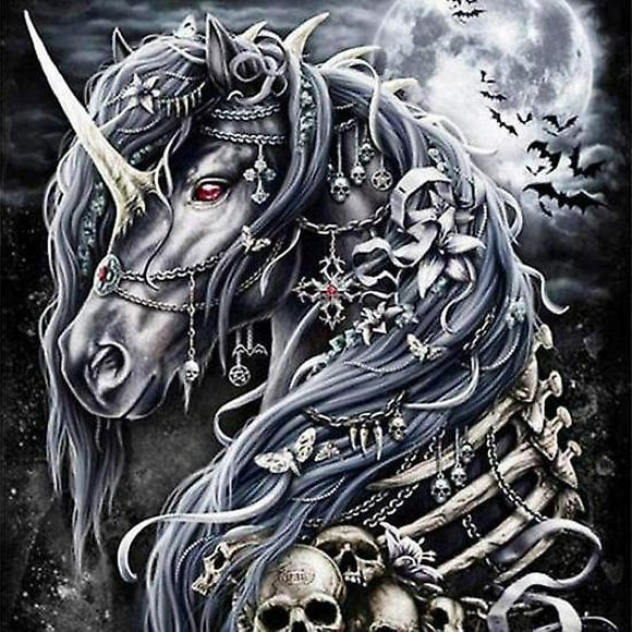 Dww-30 X 40 Cm ,licorne Noire Diamond Painting Broderie Diamant Peinture Canevas 5d Tableau Enfant Adulte Strass Lot Puzzle Dessin Decoration Murale C