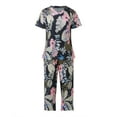 thumbnail image 4 of Siilsaa Women's Sleepwear Capri Pajama Sets Short Sleeve Two-Piece Pjs V Neck Tops & Capri Pants with Pockets Dark Blue,S, 4 of 5