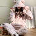 thumbnail image 2 of 2023 Winter Sexy Leopard Long Sleeve Hooded Thick Warm Flannel Pajama Sets Women Korean Coral Velvet Sleepwear Homewear Clothes (528,L), 2 of 7