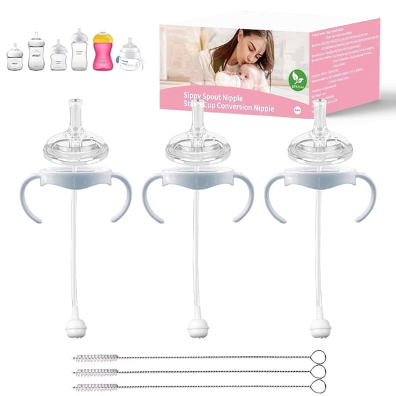 Straw Cup Conversion Kit Compatible for Philips Avent Natural Bottle, Weighted Sippy Cup Transition Kit with Handles, [Variable Flow][BPA-Free], 6m 