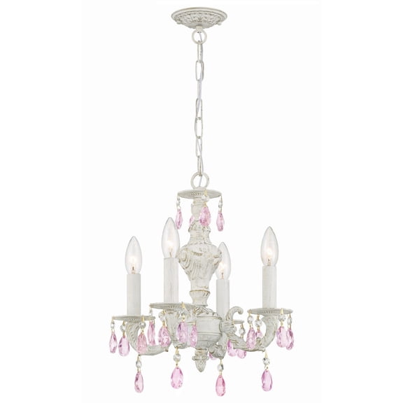 5024-AW-RO-MWP Crystorama Lighting Sutton Collection - Four Light Mini-Chandelier-Rose Crystal Color-Majestic Wood Polished Crystal Type-Antique White