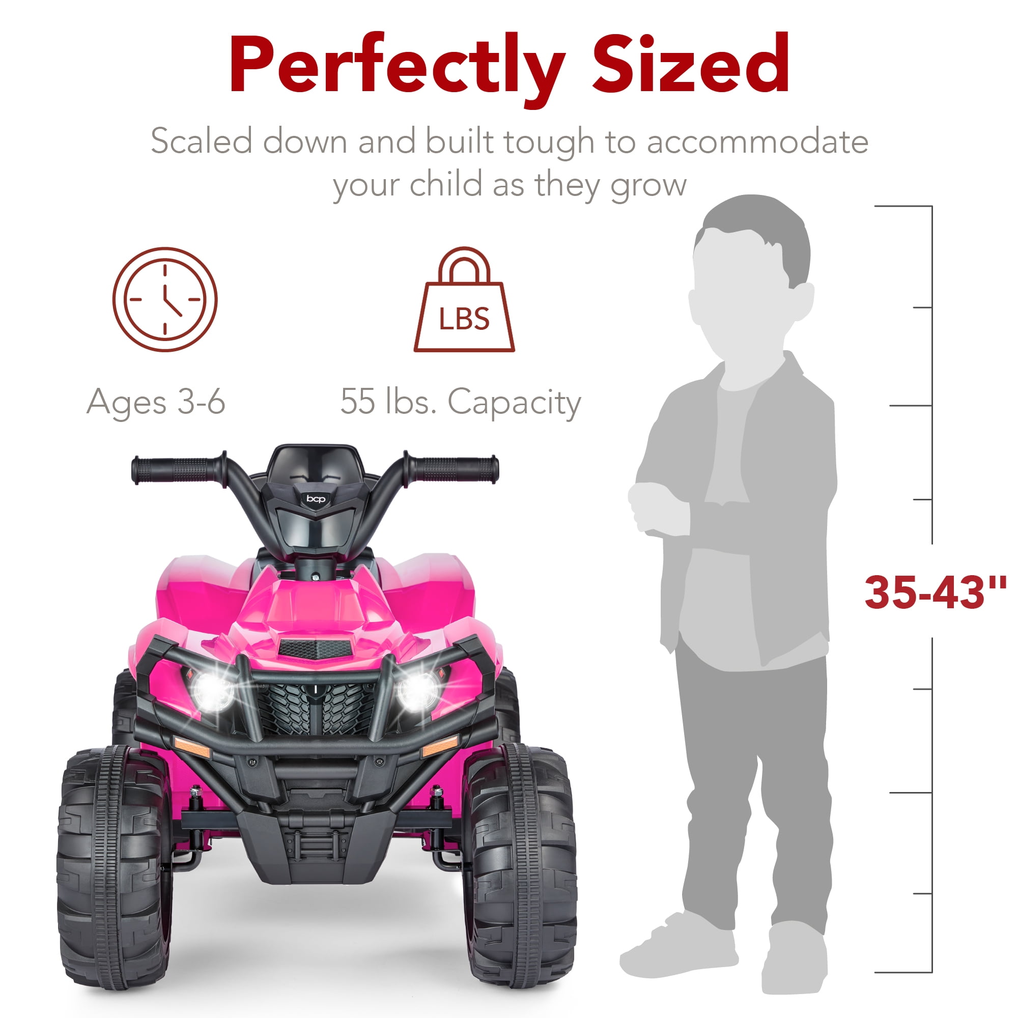 Best Choice Products 12V Kids Ride-On ATV Quad w/ Bluetooth, 2.4mph Max, Treaded Tires, LED Lights, Radio - Hot Pink