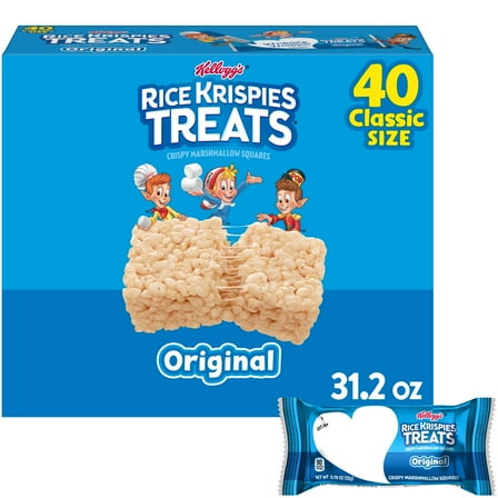 Rice Krispies Treats Original Chewy Crispy Marshmallow Squares, Kids Snacks, 31.2 oz, 40 Count