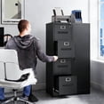 thumbnail image 3 of S-HOME Modern Metal Vertical Filing Cabinet with 4 Drawers, Locking System and Storage for Home and Office Storage, Black, 3 of 16