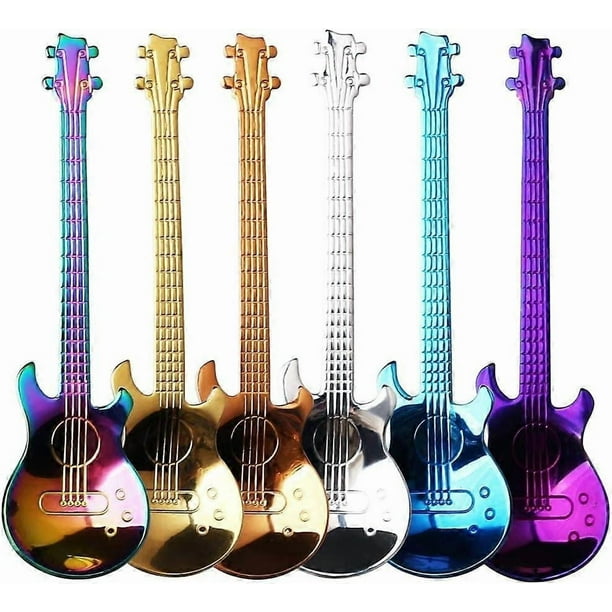 Guitar Coffee Teaspoons, 6pcs Stainless Steel Musical Coffee Gifts for Man Cute Tea Spoons Set Ice Cream/Dessert/Stirring/Sugar Spoon